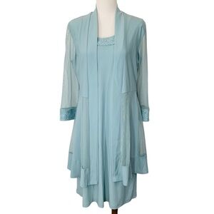 R&M Richards Tank Dress Jacket Set Womens Small/Med Teal Oversized Stretchy New